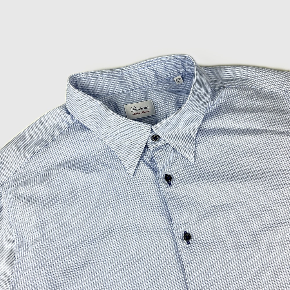 Stenstroms‎ Dress Shirt Mens 20.5 52 Fitted Blue Striped Cotton Button Down